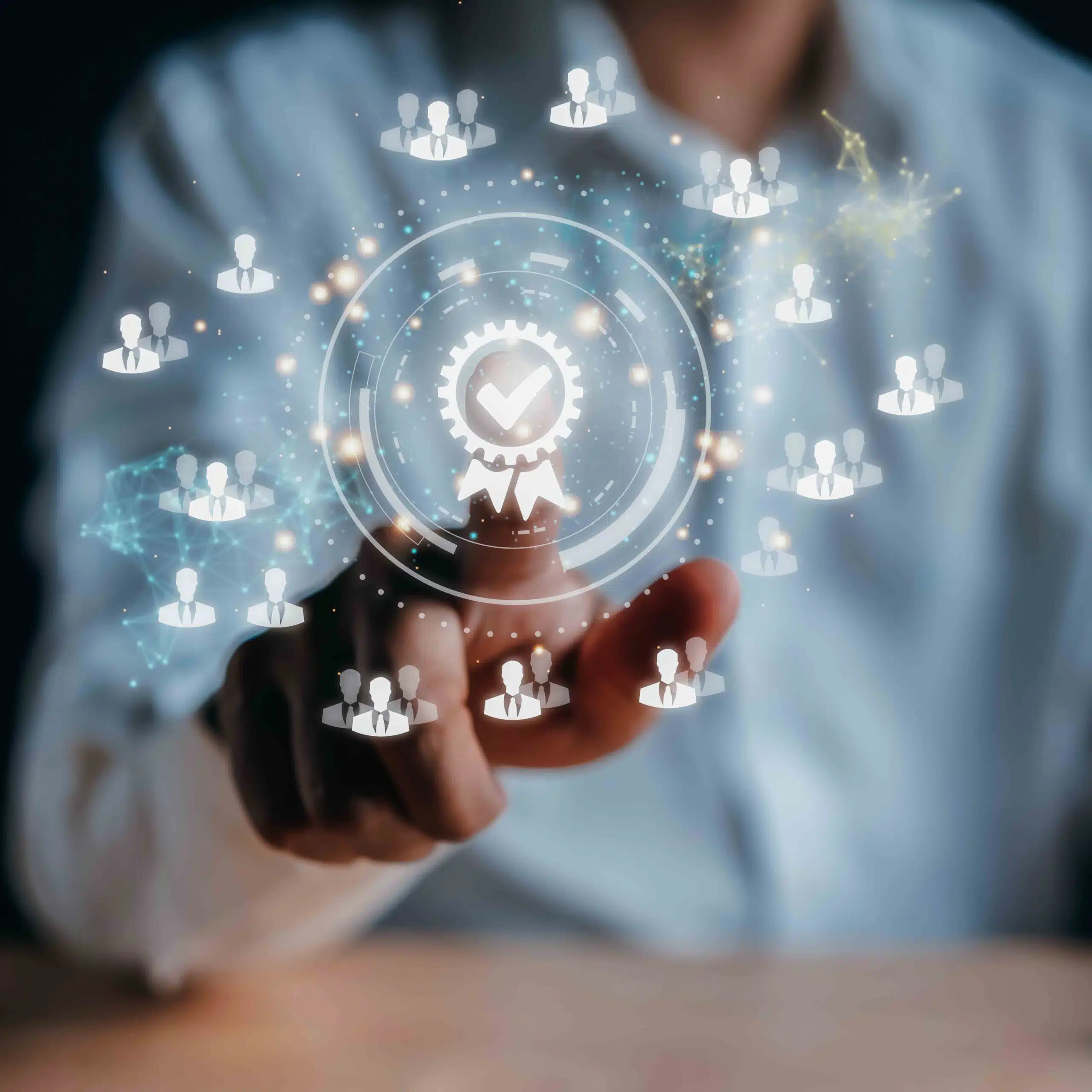 Customer Businessman Experience touching virtual screen the best quality assurance for guarantee product or feedback review satisfaction service satisfaction survey.